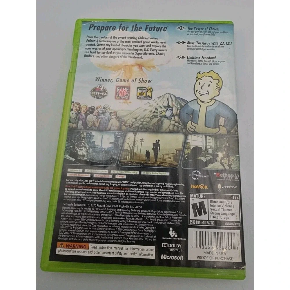 Fallout 3 Microsoft Xbox 360 Bethesda Action RPG Video Game CIB Tested